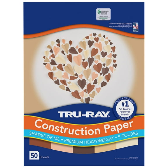 Tru-Ray Shades of Me OIF8 Construction Paper, 5 Assorted Skin Tone Colors, 9" x 12", 50 Sheets