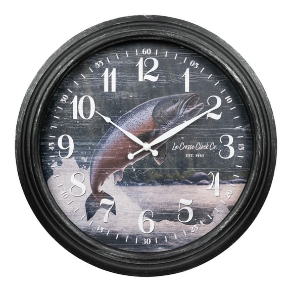 La Crosse Clock 15.75 inch Indoor/Outdoor River Run Salmon Analog Quartz Wall Clock, 433-3841S