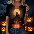 thumbnail image 4 of Domuza Halloween Shirts Women Casual V Neck Short Sleeve Holiday Henley T Shirt Fall Spooky Funny Graphics Vintage Button Tops-F XL, 4 of 6