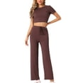 thumbnail image 1 of INSPIRAR CHIC Conjunto de Pijama de Mujer de Punto Acanalado de 2 Piezas con Top Corto de Manga Corta y Pantalones Conjuntos de Ocio M Marrón, 1 of 5