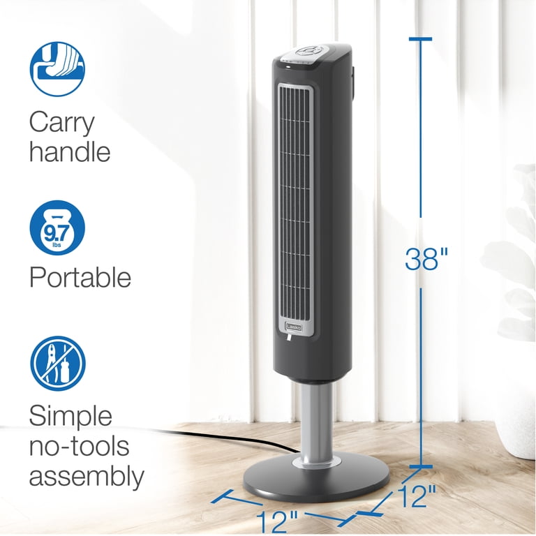 Lasko 38 Wind Tower 3-Speed Oscillating Tower Fan with Remote and Timer,  2519, Gray - Walmart.com