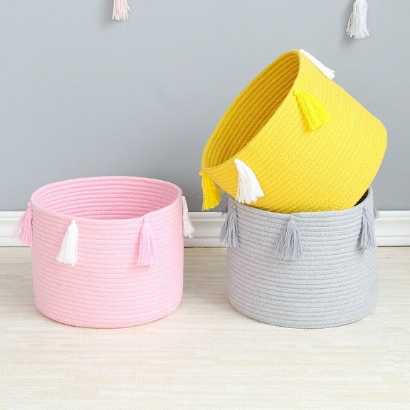 Worgeous 1Pcs Pink Cotton Rope Round Storage Container for Organizing in Bedrooms