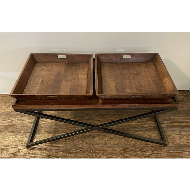 Modern Black Iron X Leg Wood Tray Coffee Table Modern Black Iron X Leg Wood Tray Coffee Table