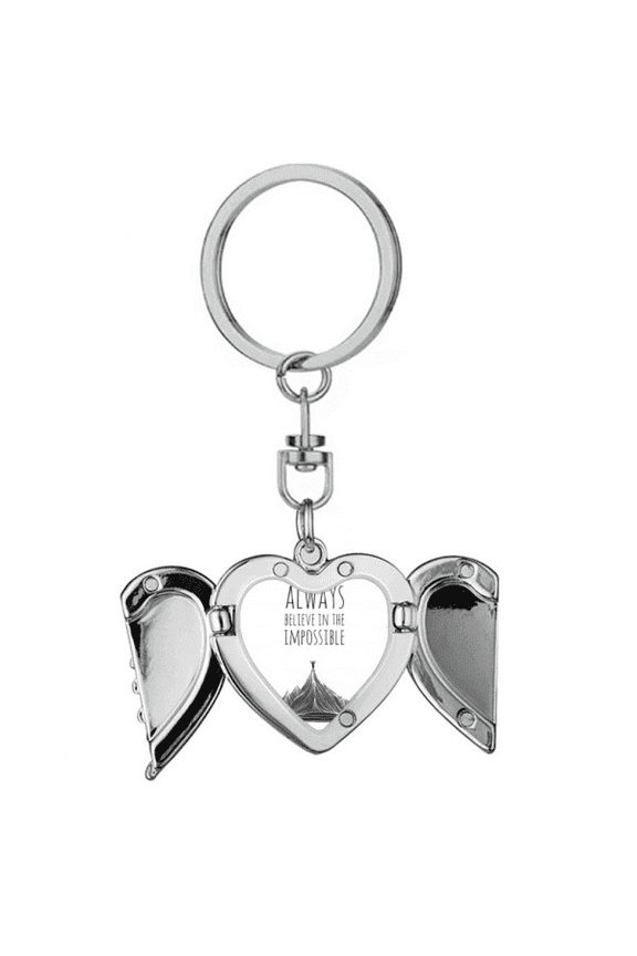 Believe Impossible Black White Quote Heart Angel Wing Key Chain Holder