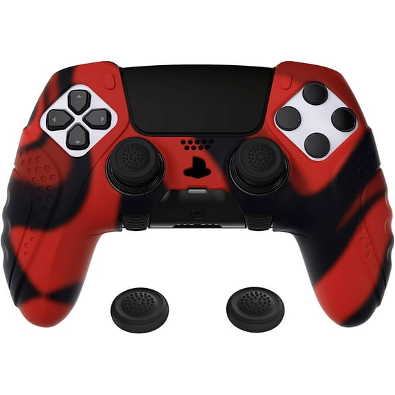 PlayVital Guardian Edition Anti-Slip Ergonomic Silicone Cover Case for ps5 Edge Controller, Soft Rubber Protector Skin for ps5 Edge Wireless Controller with Thumb Grip Caps - Red & Black