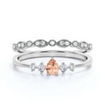 thumbnail image 1 of Dazzling Minimalist 1.55 Carat Pear Cut Morganite And Diamond Moissanite Classic Engagement Ring, Affordable Wedding Ring in 925 Sterling Silver With 18k White Gold Plating, Bridal Set, Matching Band, 1 of 3