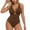 Coffee, variant on Women Tummy Control One Piece Swimsuit Deep V Neck Design with Metal Rings Bathing Suit for Women Yellow