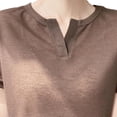 thumbnail image 5 of Htigea Women's V Neck Pullover T-Shirt Summer Thin Short Sleeve Tops Solid Color Casual Loose Tee Brown L, 5 of 5