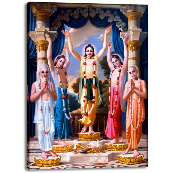 Krishna Culture CV52TB Sri Pancha Tattva / Lord Caitanya - Print on Canvas 9" x 12"