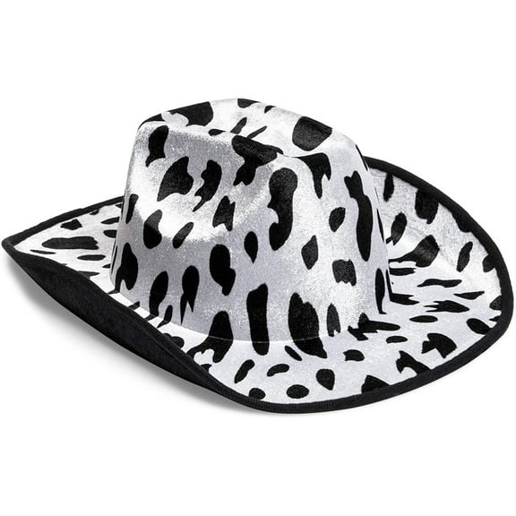Cow Print Cowboy Hat for Men, Women, Western Cowgirl Hat for Halloween Costume, Birthday Party (Unisex, Adult Size, Black)