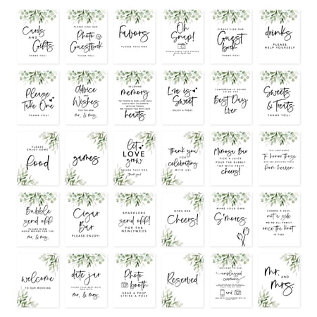 Koyal Wholesale Eucalyptus Leaves Wedding Signs Bundle Set for Ceremony, Reception Decor Signage, 8.5 x 11", 30-Pack