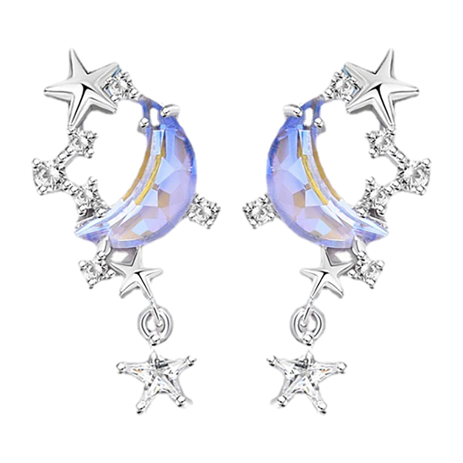 Reffeer Moon and Star Earrings 925 Sterling Silver Stud Earring Star Earring For Women Teen Girls