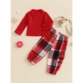 thumbnail image 5 of Aojekbee Little Girls 2PCS Outfit Sets Long Sleeve High Neck Ribbed Tops Plaid Pants Sets, 5 of 10