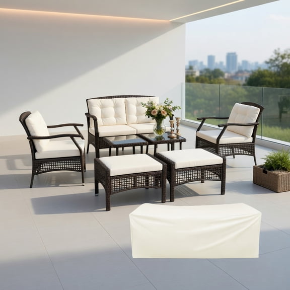 Resenkos 4 Pieces Patio Rattan Furniture Set, Outdoor Furniture Garden Conversation Sets with Removable Cushions-Red