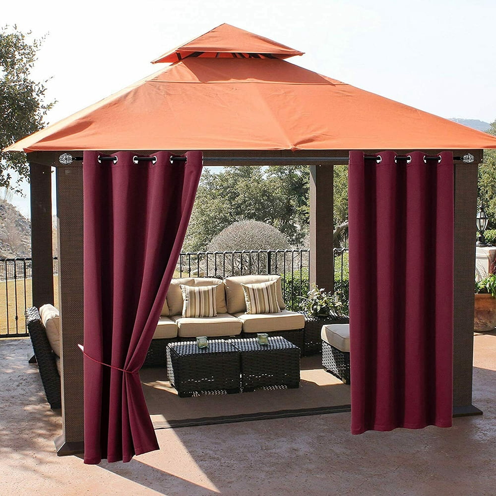 (2 Panel) SHANNA Outdoor Curtains for Patio Waterproof Cabana Grommet Curtain Panels, Burgundy, 52 x 94 inch, Set of 2