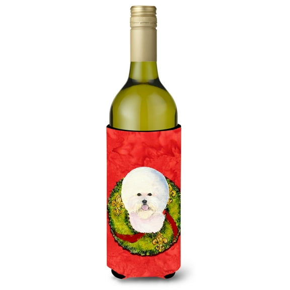 Bichon Frise Cristmas Wreath Wine Bottle Hugger