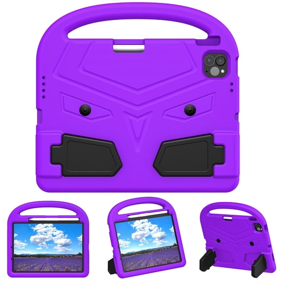 Kids Case for iPad 9th/8th/7th Generation 2021/2020/2019(10.2 inch), EVA Shockproof Military Grade Drop Protection Heavy Duty Case with Kids Friendly Portable Handle Foldable Stand Cover, Purple