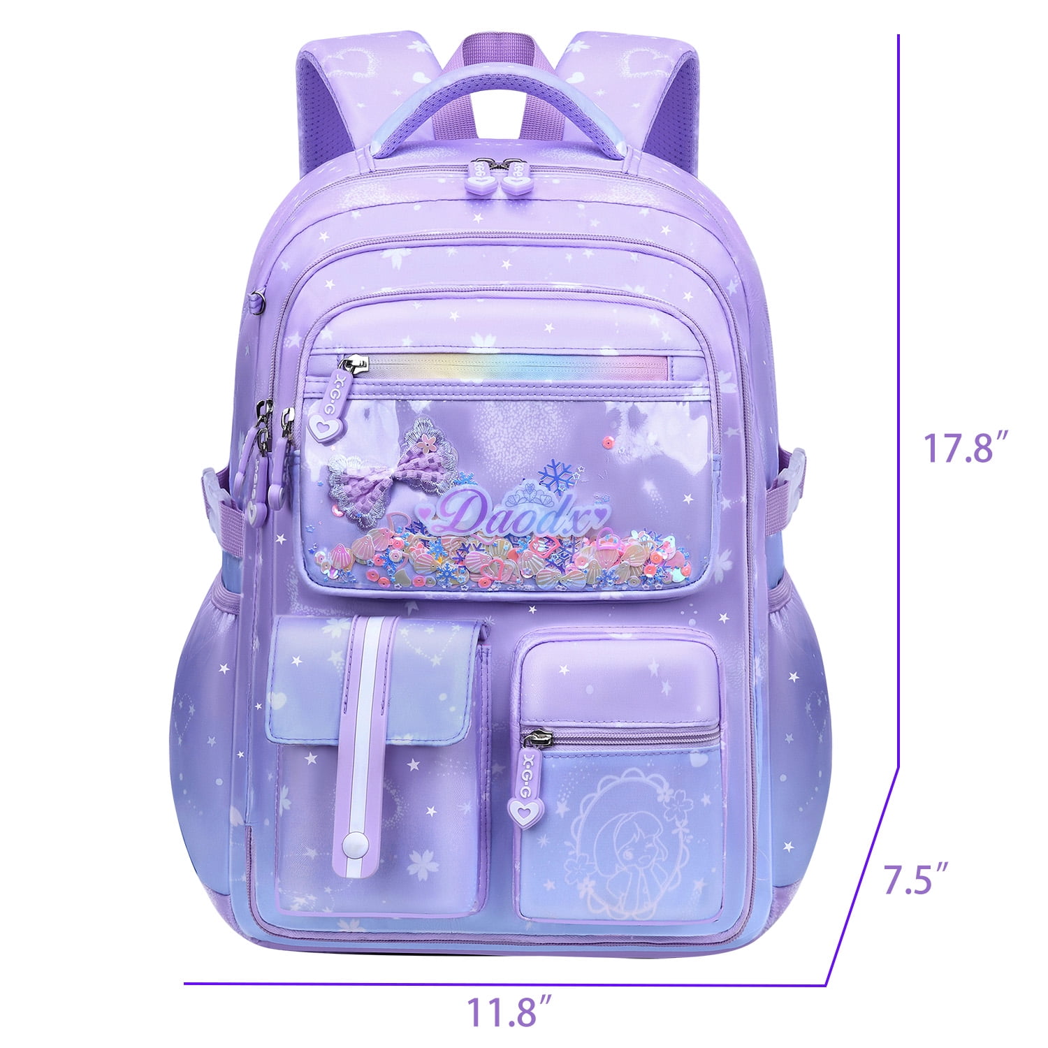 Kivdit School Backpack for Girls,Luminous School Bag for Kids Teens,Large Capacity Bookbag,Purple