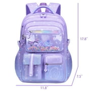 Kivdit School Backpack for Girls,Luminous School Bag for Kids Teens,Large Capacity Bookbag,Purple