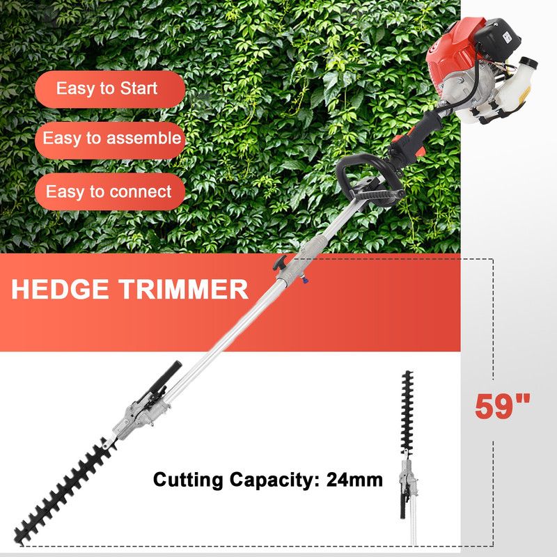 Floseru 52cc 2-Cycle Gas Weed Eater Gas Powe, 5-in-1 Gas Weed Wacker, Brush Cutter Gas Trimmer for Grass and Weed, Hedge Trimmer Gas String Trimmer, Edger, Pole Saw & Pruner
