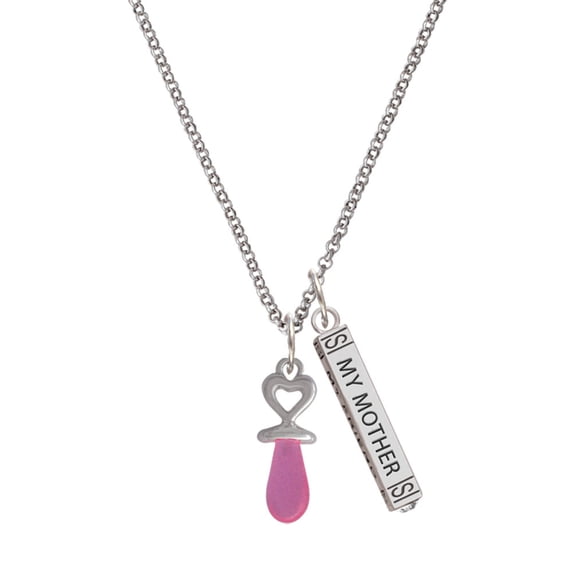 Delight Jewelry Silvertone 3-D Pink Baby Pacifier Silvertone Always My Mother Bar Charm Necklace, 23"
