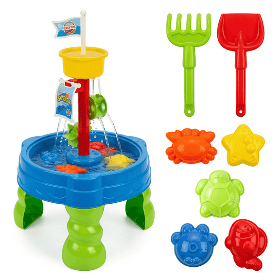 Flynow Water Table Sand Toys, 2 in 1 Play Sand Sensory Water with Accessories, Summer Outdoor Gift for Girl Boy