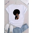 thumbnail image 2 of T-shirt Graphique Chic Décontracté Afro Puff pour Femmes - Mélange Confortable de Polyester, Col Rond, Manches Courtes, Haut d'Été Lavable en Machine pour la Fête des Pères, la Fête des Mères, le Nouvel An, le Festival du Printemps, la Saint-Valentin, 2 of 6