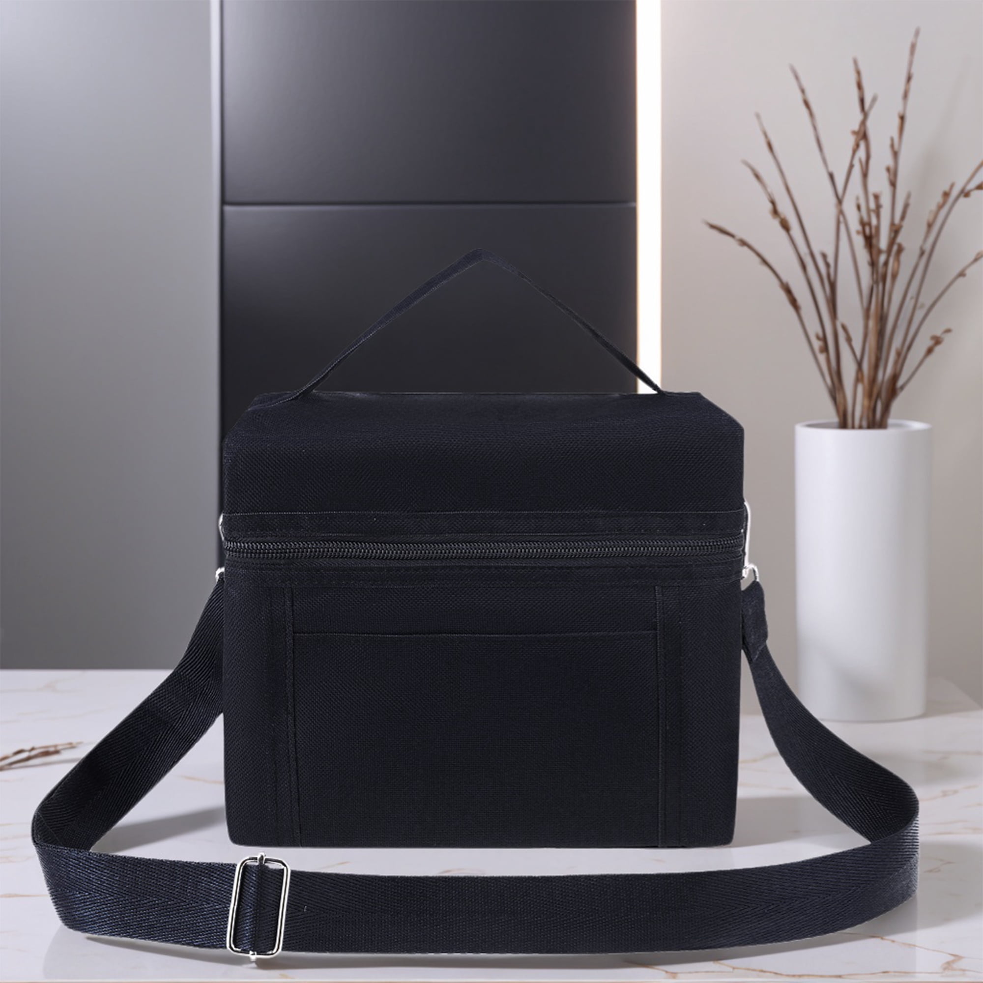 Unique Bargains Insulated Leakproof Lunch Bag for Work, Picnic Black 8.3*5.1*7.1in
