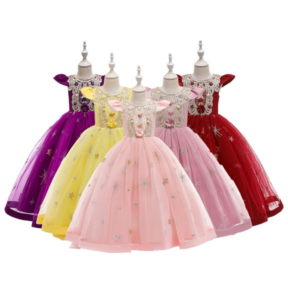 Godderr Kids Toddler Girls Princess Dresses Tutu Tulle Party Flower Girl Formal Dance Gown Bridesmaid Dress Pageant Dresses 2-12Y Baby Floor Length Flower Girl Dress