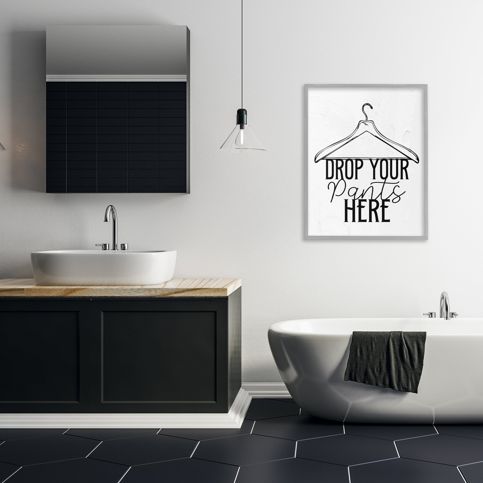 Drop Pants Here with Hanger Gray Framed Giclee Art, design by Kim Allen