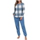 thumbnail image 2 of Conjunto de pijama informal de invierno para mujer, de doble cara, con cuello redondo estampado, manga larga, top anudado a mano, pantalones con cordón ajustable, ropa de casa, blusa de poliéster., 2 of 7