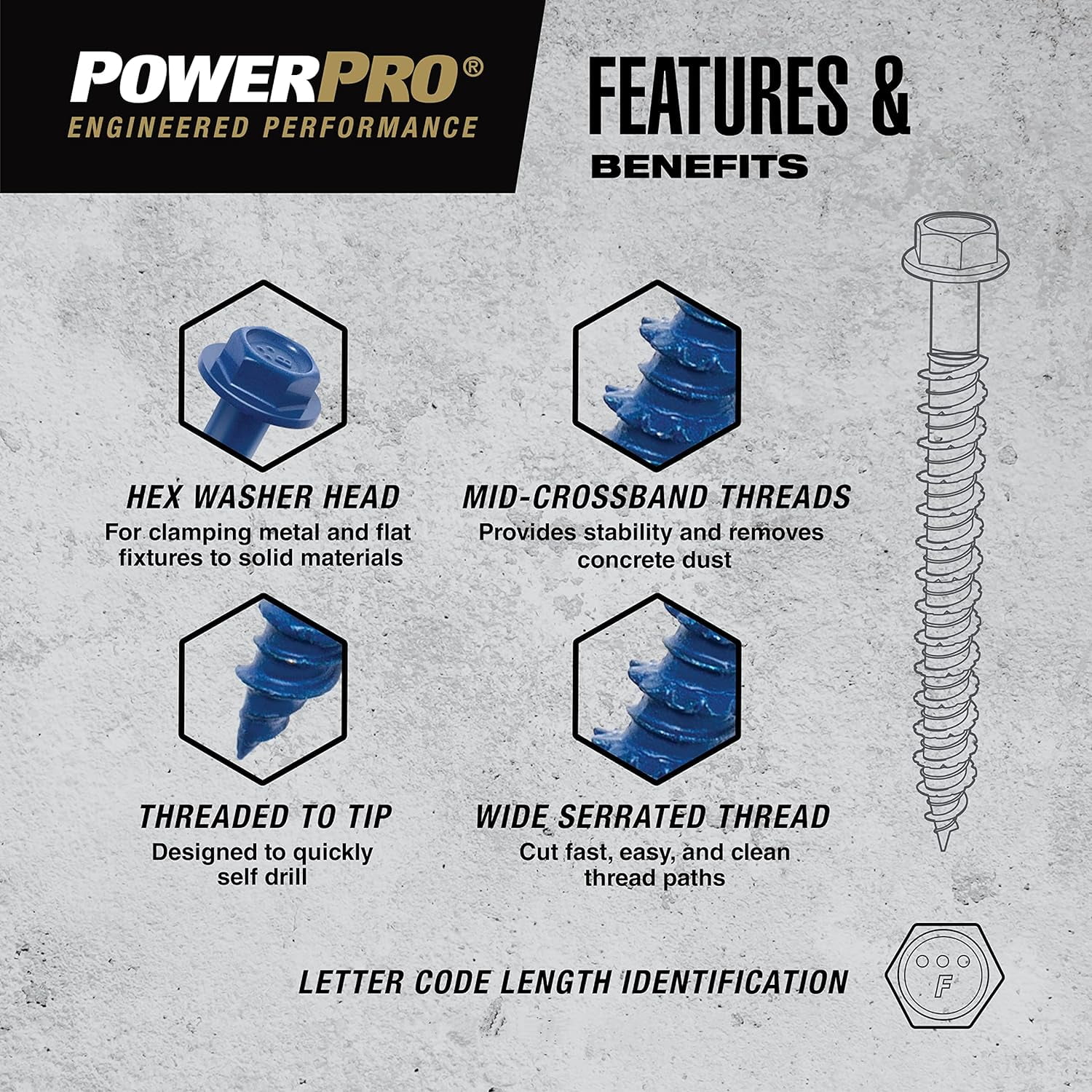 Hillman Fasteners 376510 0.25 x 2.25 in. Power Pro Blue Hex Washer-Head Concrete Screw Anchors - Blue