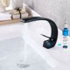thumbnail image 4 of Grifo de baño, mezclador de lavabo negro, grifo de lavabo monomando curvo para baño, grifo moderno minimalista de un solo orificio, válvula de cerámica, agua fría y caliente ajustable, 4 of 5