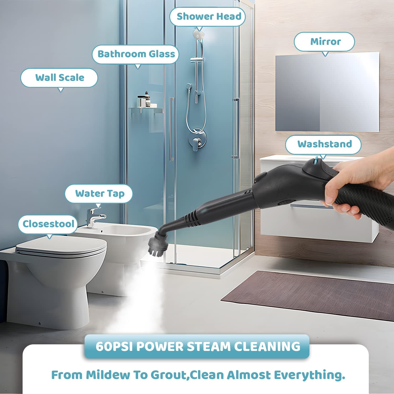 1500W Powerful Steam Mop, Multi-Purpose Steam Cleaner, Best Hand Held Steamer Cleaner with 13 Accessories for Cleaning, Home Use, Carpet, Floor, Window, Car Seat, Tile, Grout