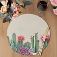 thumbnail image 3 of Cactus Tropical Watercolor Round 13 Inch Placemats Set of 2, Linen Texture Summer HeatResistant Non Slip Place Mats for Dining Table, Wipeable Braided Kitchen Table Mats for Housewarming, 3 of 9