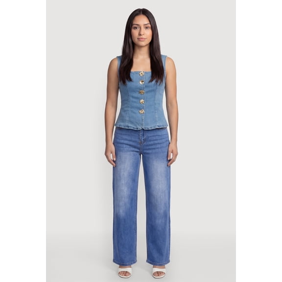 Women's Denim Square Neck Button Front Vest