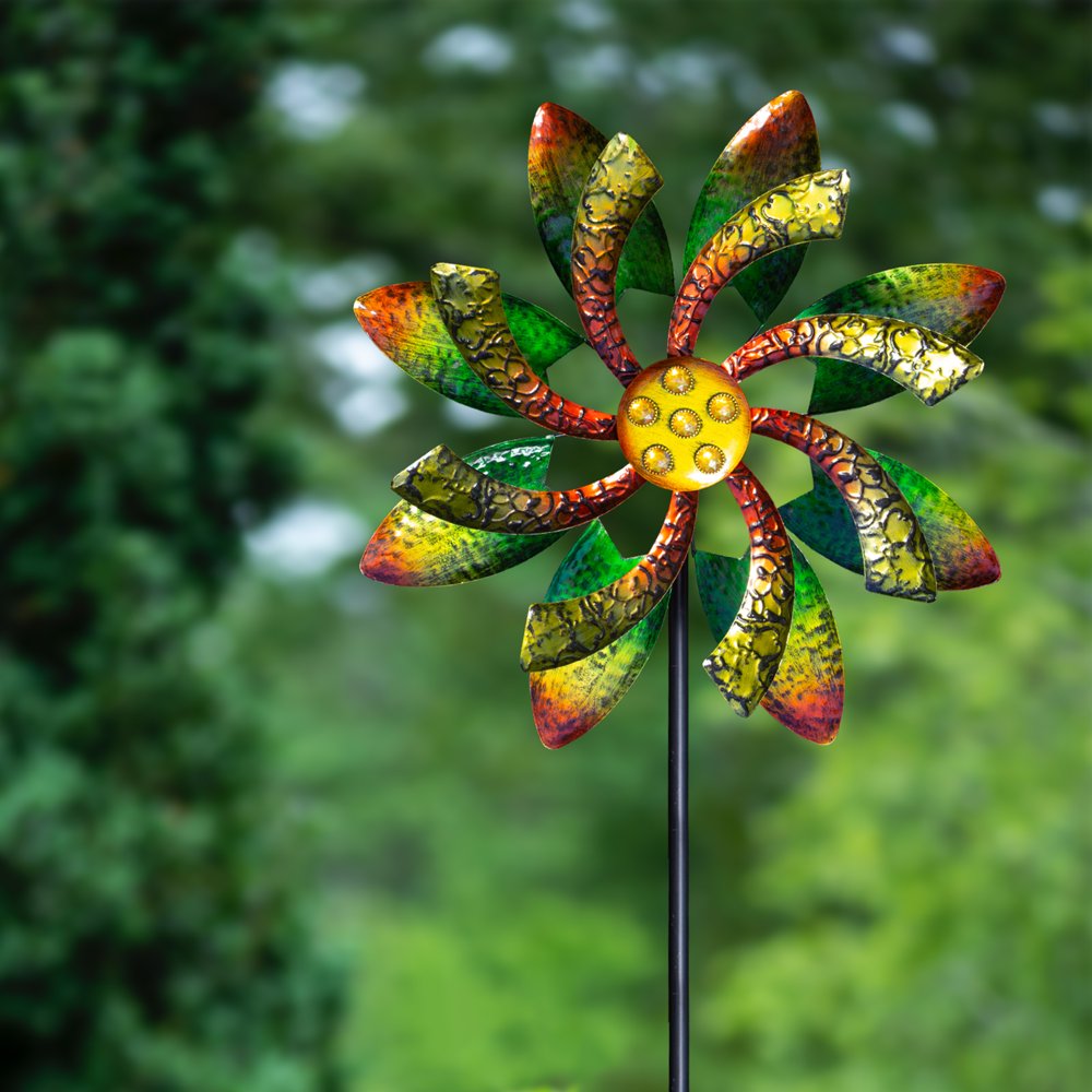 Alpine Dual Action Floral Wind Spinner Stake, 65" Tall
