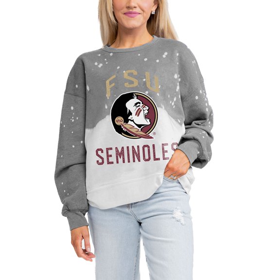 Women's Gameday Couture Gray Florida State Seminoles Twice As Nice Faded Crewneck Sweatshirt