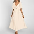thumbnail image 6 of Lovskoo Summer Dress for Women 2024 Casual Short Sleeve Bow Tie V Neck Ruffle Midi Flowy Dresses Beige S, 6 of 9