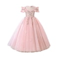 thumbnail image 2 of Girls Formal Tulle Princess Dress, Elegant Puffy Net Dress for Flower Girl Junior Bridesmaid, Wedding Birthday Party Special Occasion Gown Age 3Y-14Y Pink 150, 2 of 9