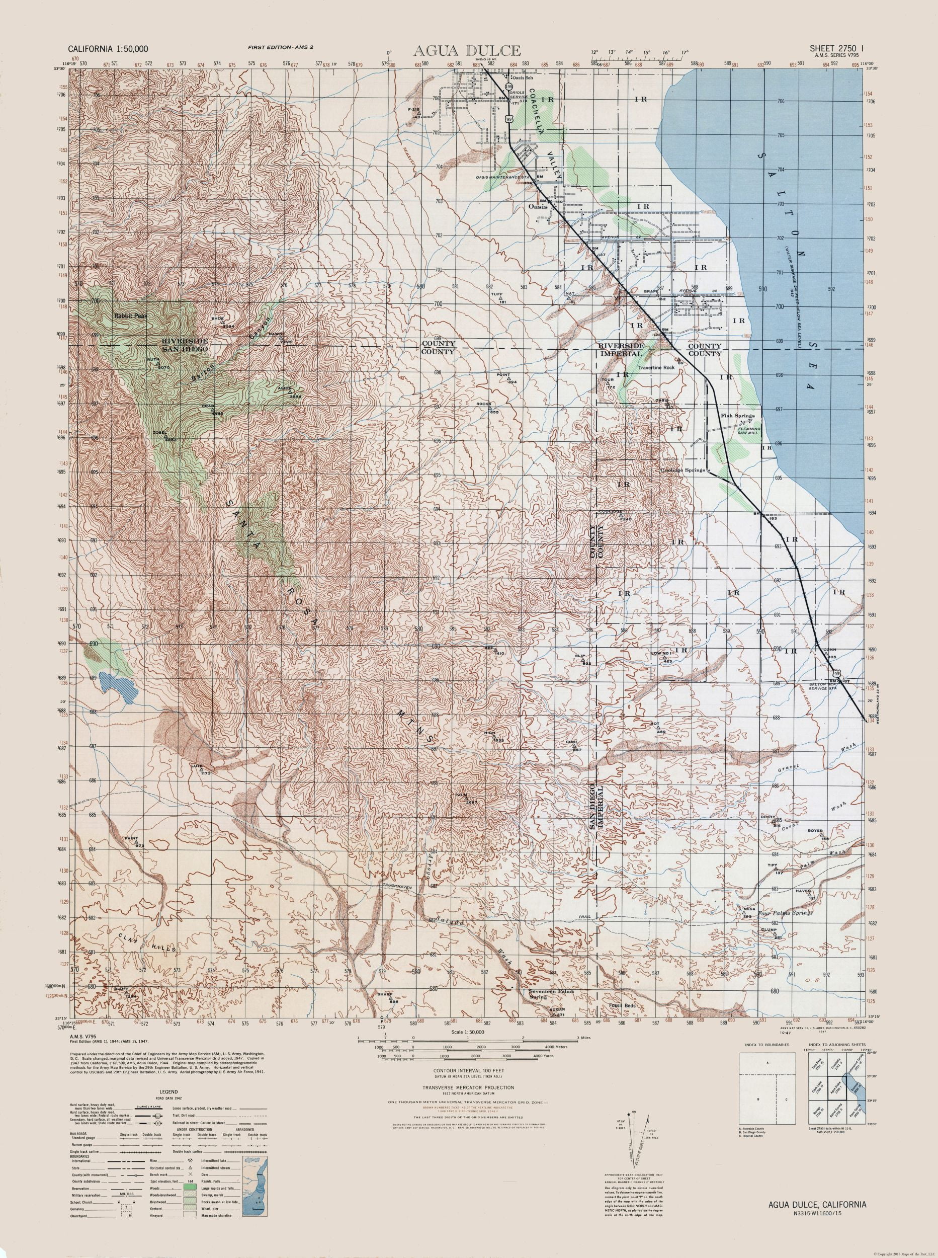 Topo Map Agua Dulce Sheet US Army 1944 23 00 X 30 83 Matte Art topo-map-agua-dulce-sheet-us-army-1944-23-00-x-30-83-matte-art