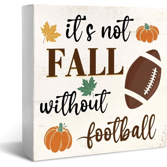 Zomyto 5x5 IN Fall Decor Football Wooden Box Sign, It's Not Fall Without Football Desk Decor
