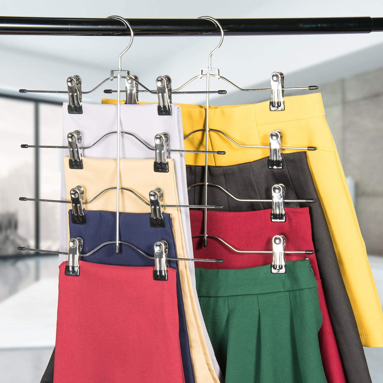 12 Clips Multilayer Skirt Pants Hangers Space Saving Metal Trousers Hangers 