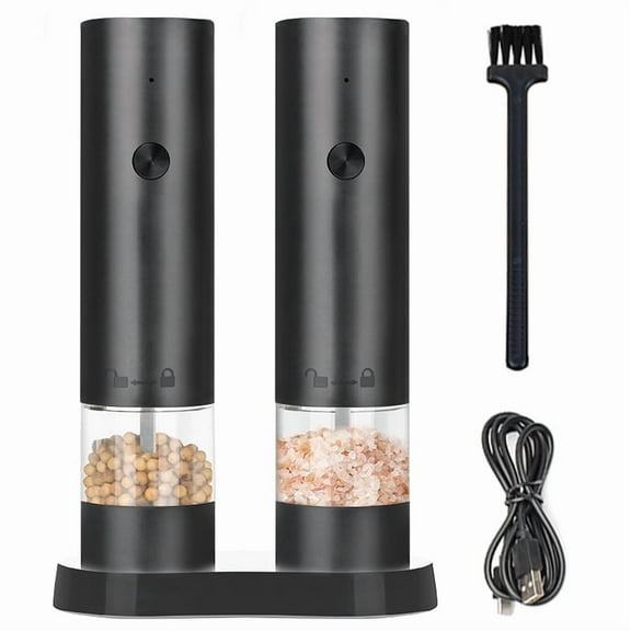 PKALQ Electric Salt and Pepper Grinder Set, Adjustable Coarseness with Ceramic Blades, Automatic Rechargeable Shakers, 2 Pack - for Home Kitchen, Restaurant, Camping - Perfect for Chefs & Cooking Ent