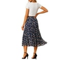thumbnail image 4 of INSPIRE CHIC Women's Floral Skirt Elastic High Waist Ankle Length Chiffon A-Line Skirt XL Navy Blue, 4 of 7