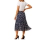 thumbnail image 3 of Falda Floral Chic para Mujer con Cintura Alta Elástica Longitud hasta el Tobillo Silueta en A 2XL Azul Marino, 3 of 6