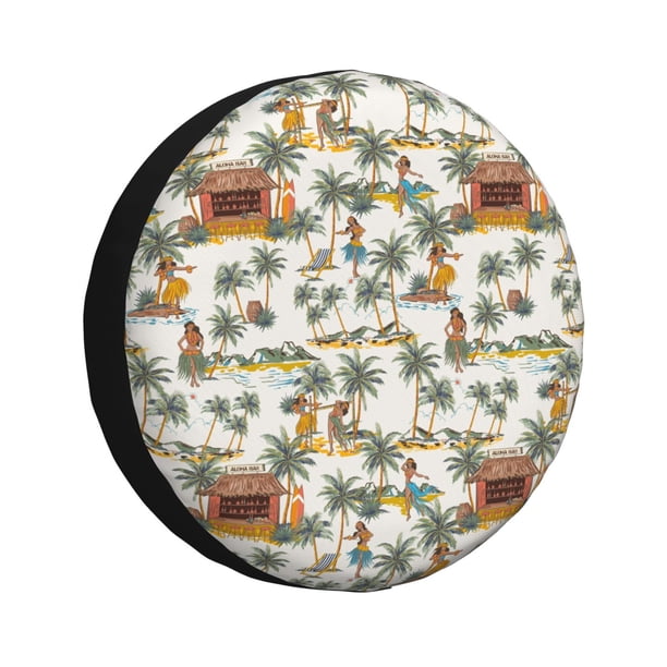 Fotbe Hawaiian Style Funda de Llanta de Repuesto con Estampado, Engrosada, Ajuste Universal para Jeep, Remolque, RV, SUV, Camión-15 inch