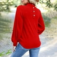 thumbnail image 4 of XFLWAM Women's Casual Turtleneck Long Lantern Sleeve Pullover Tops Oversized Solid Color Back Button Sweatshirts Red S, 4 of 7