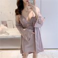 thumbnail image 1 of Pijama sexy de primavera y verano para mujer, camisón fino de seda helada con almohadilla para el pecho, camisón con tirantes, conjunto de dos piezas, ropa de belleza para el hogar, 1 of 6
