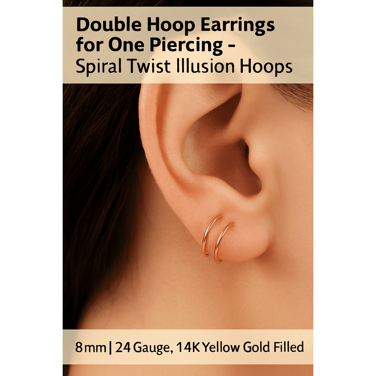 Double Hoop Earrings for Single Piercing, Pair, Spiral Twist